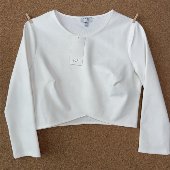 Tobi Tops - Tobi Womans S Crop Top Long Sleeve Cross Waist Fitted Minimalist Staple Everyday